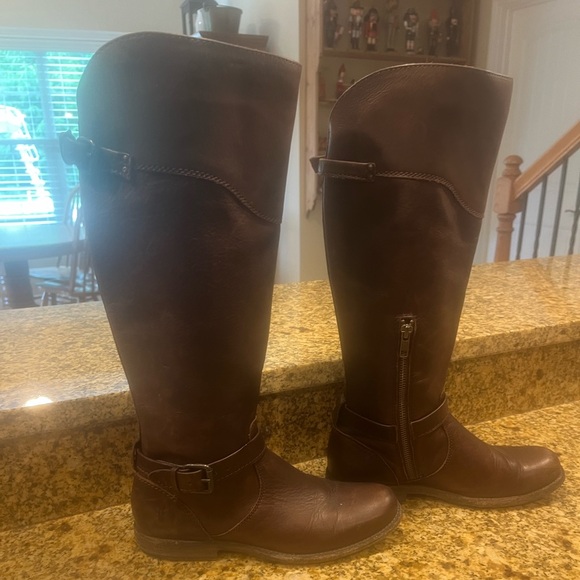 Frye Dorado Tall Chocolate Brown Leather Riding Boots Equestrian Style 8 - Picture 3 of 12